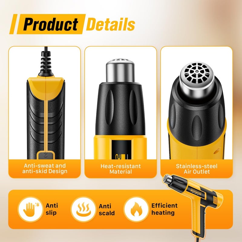 SEEKONE Mini Heat Gun, 600W Dual Temperature Hot Air Gun Tool 572℉&932℉, With 4.9Ft Long Cable and Overheat Protection for Crafts, Embossing, Paint Stripping, Shrink Wrap, and Heat Shrink Tube - Image 5
